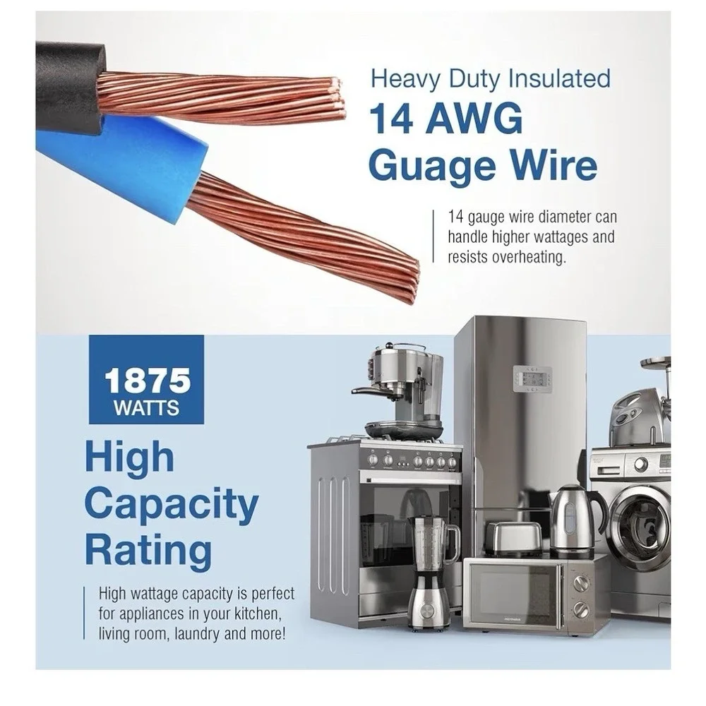Appliance Extension Cord - 3Ft Heavy Duty Gray 2-pack [i]